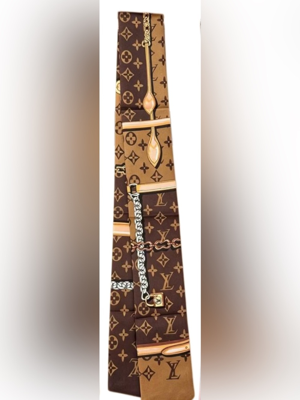 Monogram Brown & Tan Monogram Silk Twilly Tie
